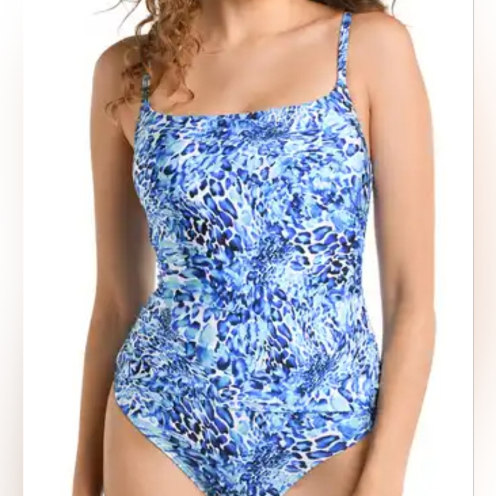 La Blanca Swimsuit 10 Blue Aquatic Nature Island Goddess One Piece New $125